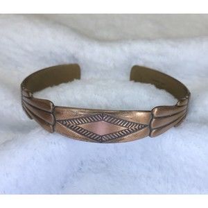 Vintage Southwestern WM Wheeler Solid Copper Cuff Detailed Bracelet Native